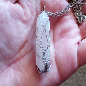 Rose Quartz Tree of Life wrapped charm